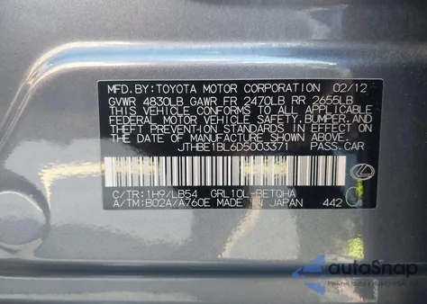 2013 Lexus Gs 350 z USA, uszkodzony, nr VIN JTHBE1BL6D5003371